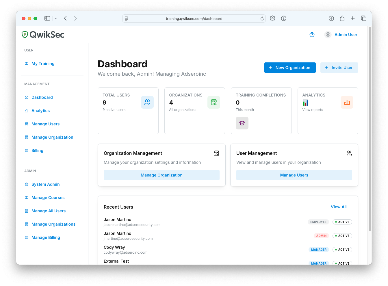 Admin Dashboard - Manage users and organizations